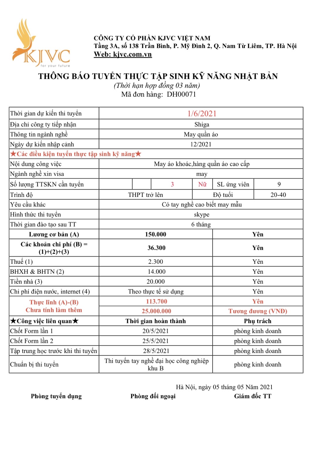 đơn hàng may quần áo, thực tập sinh xuất khẩu lao động Nhật Bản